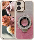 Transparent Glitter Case for Motorola Moto G24/G04S,Magnetic Ring Holder Bling Sparkle Girl Women Clear Silicone TPU Shockproof Phone Case Cover for Motorola Moto G24/G04S-Pink