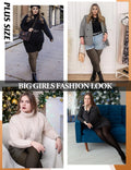 plus Size Fleece Lined Tights Womens- Winter Warm Fake Translucent Thermal Pantyhose,Thick Leggings under Dresses