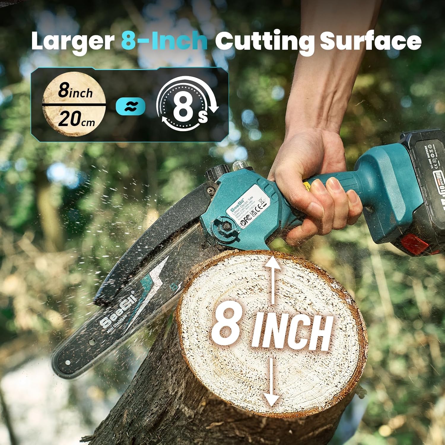 Mini Chainsaw 8-Inch, Mini Chainsaw Cordless Tool Set, Battery Chainsaw with 2X 4.0Ah Batteries, Handheld Electric Power Chain Saw with Oiler, Safety Lock for Tree Trimming,Wood Cutting