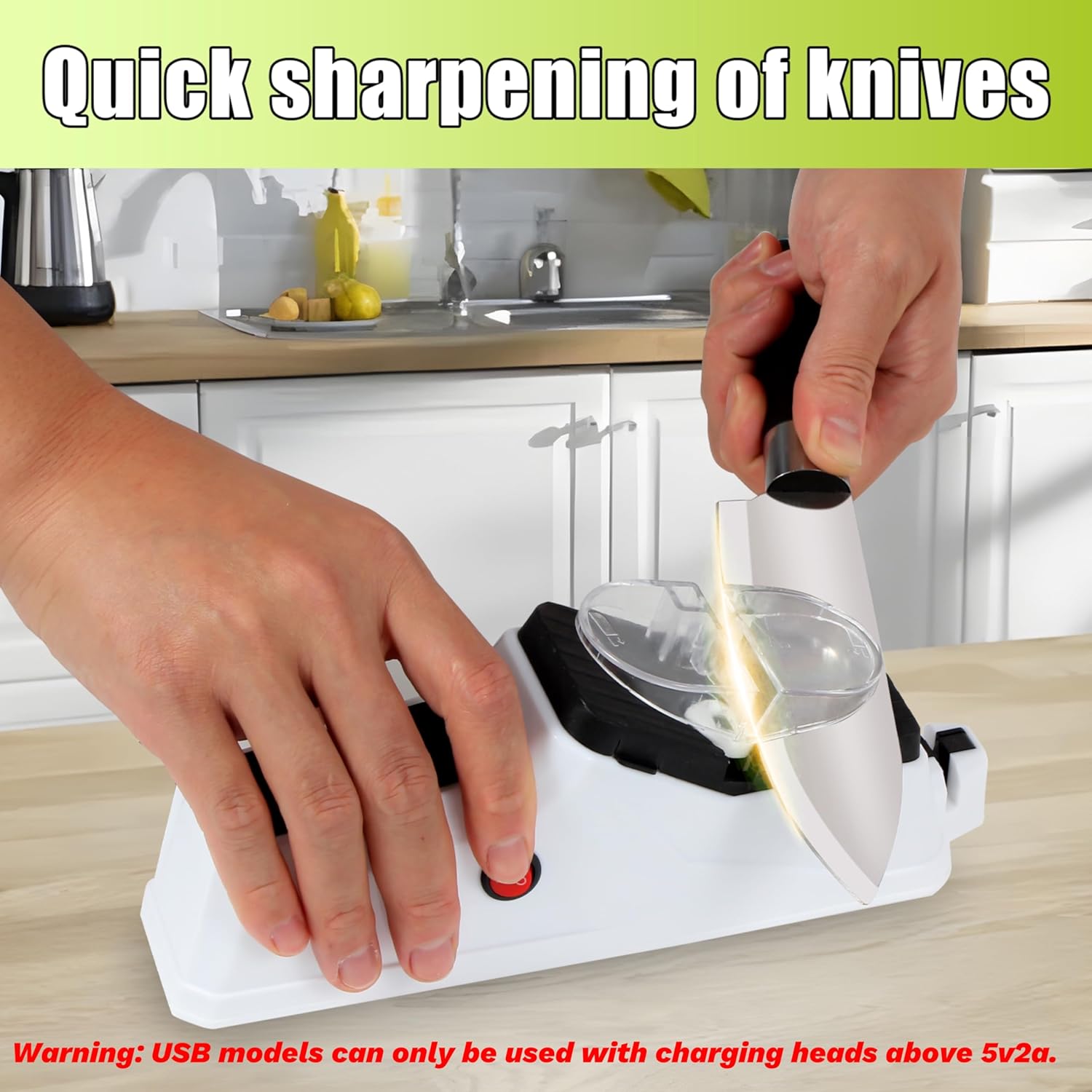 Electric Knife Sharpener,(Usb) Double Sided Knife Sharpener,Quick Sharpening & Polishing,With Protective Cover.（5Pcs Grindstone）