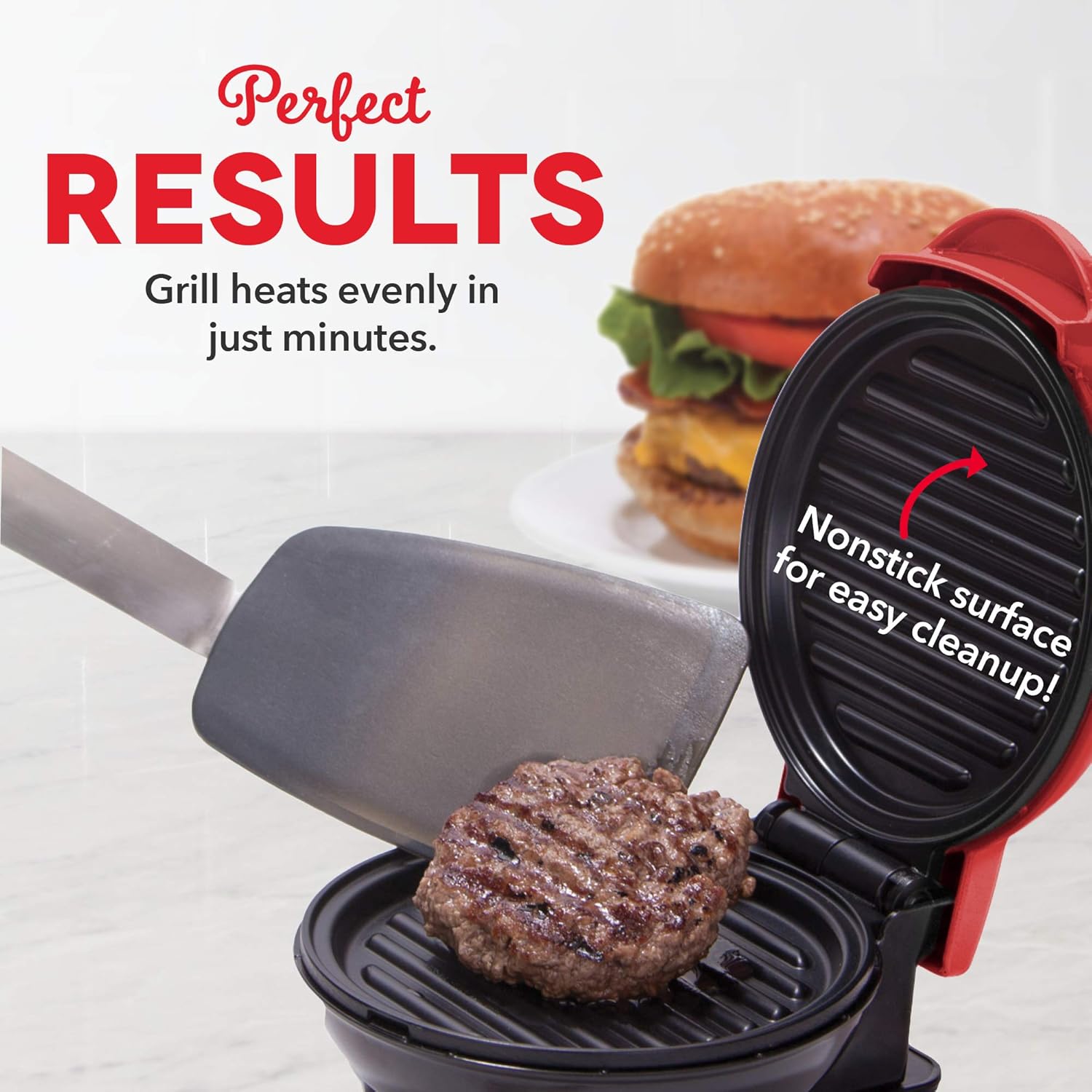 Mini Maker Portable Grill Machine + Panini Press for Gourmet Burgers, Sandwiches, Chicken + Other on the Go Breakfast, Lunch, or Snacks with Recipe Guide - Red