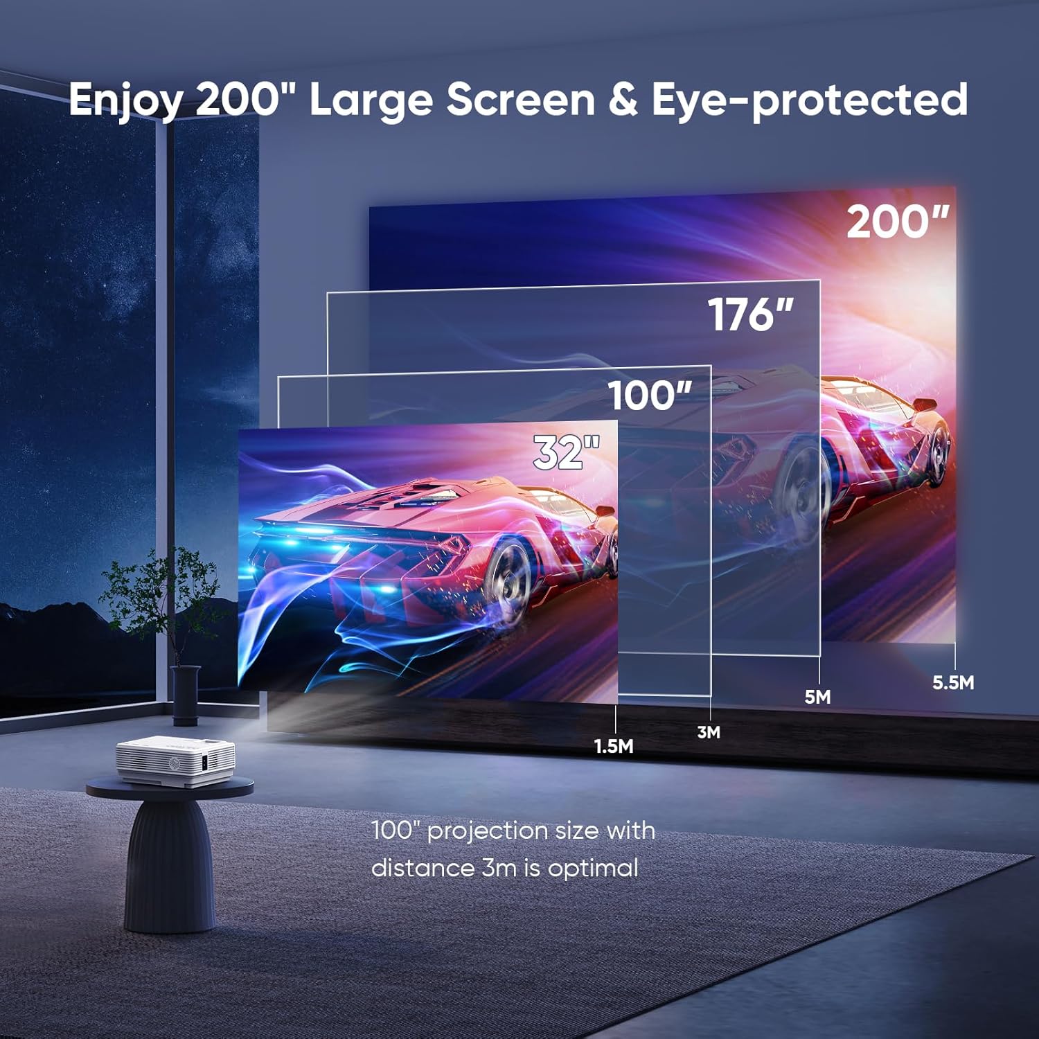 【Netflix Officially】 Smart Projector with Wifi and Bluetooth, Mini Movie Projector with Apps Built-In, 1080P Outdoor Projector for Phone/Pc/Hdmi/Usb, Two-Way Bluetooth, 50% Zoom