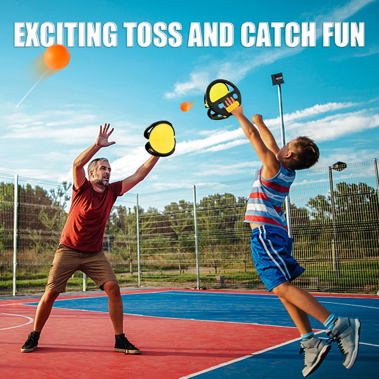 Toss and Catch Ball Game: 2Pcs Throw Catch Ball Game - Pop Pass Catch Ball Game with 4 Balls for Outdoor Yard Games Beach Pool Toys (2 Paddles 4 Balls)