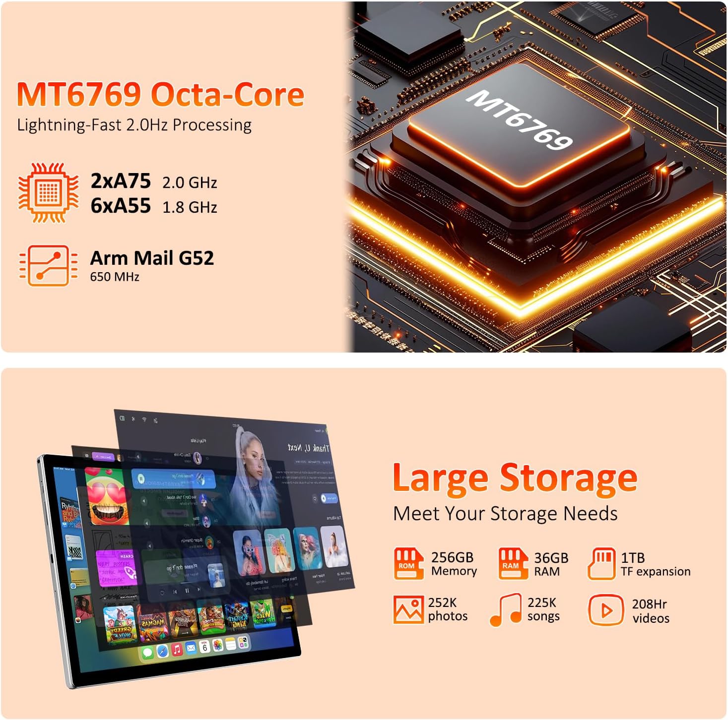Tablets 2025 14 Inch Android 14 Tablet, 36GB RAM, 256GB Storage(Expand to 1TB), 2K Display, 8 Core CPU, 11580Mah Battery,4 Speakers, 5G Wifi Tablet with Pen Case-Gray