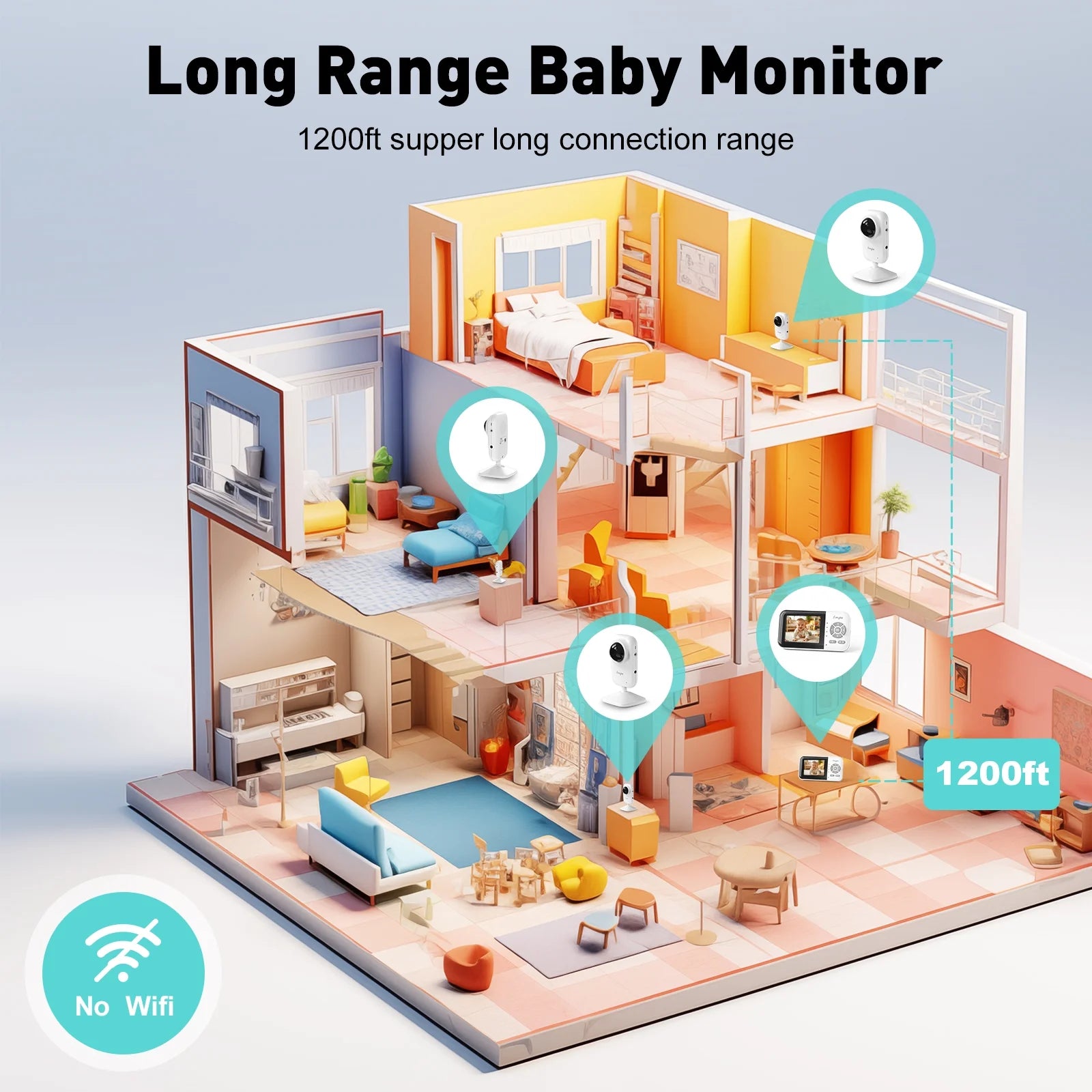 Upgrade Video Baby Monitor with 2 Cameras and Audio 2.8" LCD Screen, Night Vision, APP, 2 Way Talk, 1200Ft Long Range, Feeding Clock, Temperature Detection, Portable Wireless Baby Cam Home Use