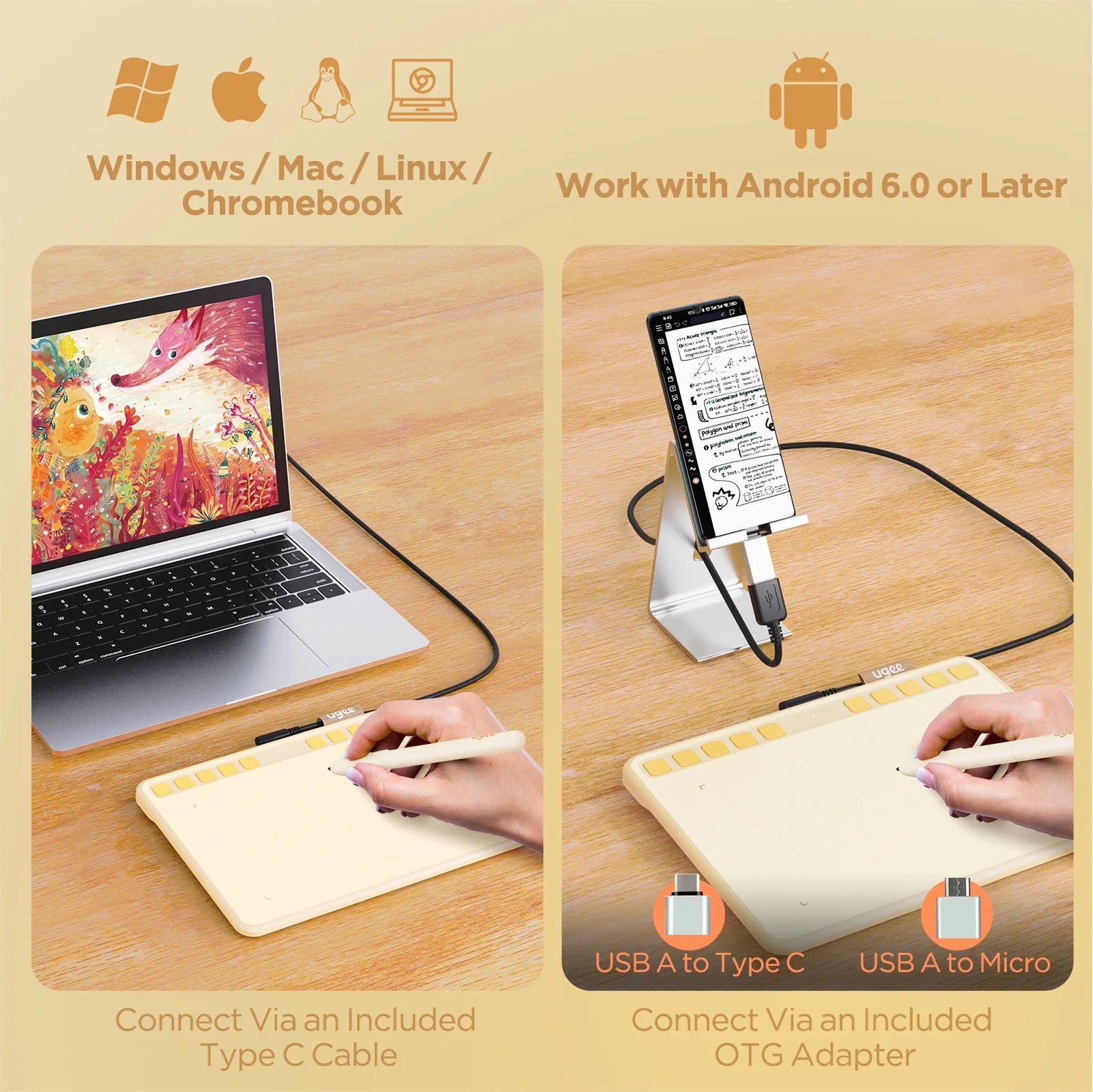 S640 Graphics Drawing Tablet 6.3"X 4" Pen Tablet for Linux, Mac, Windows PC and Android OSU