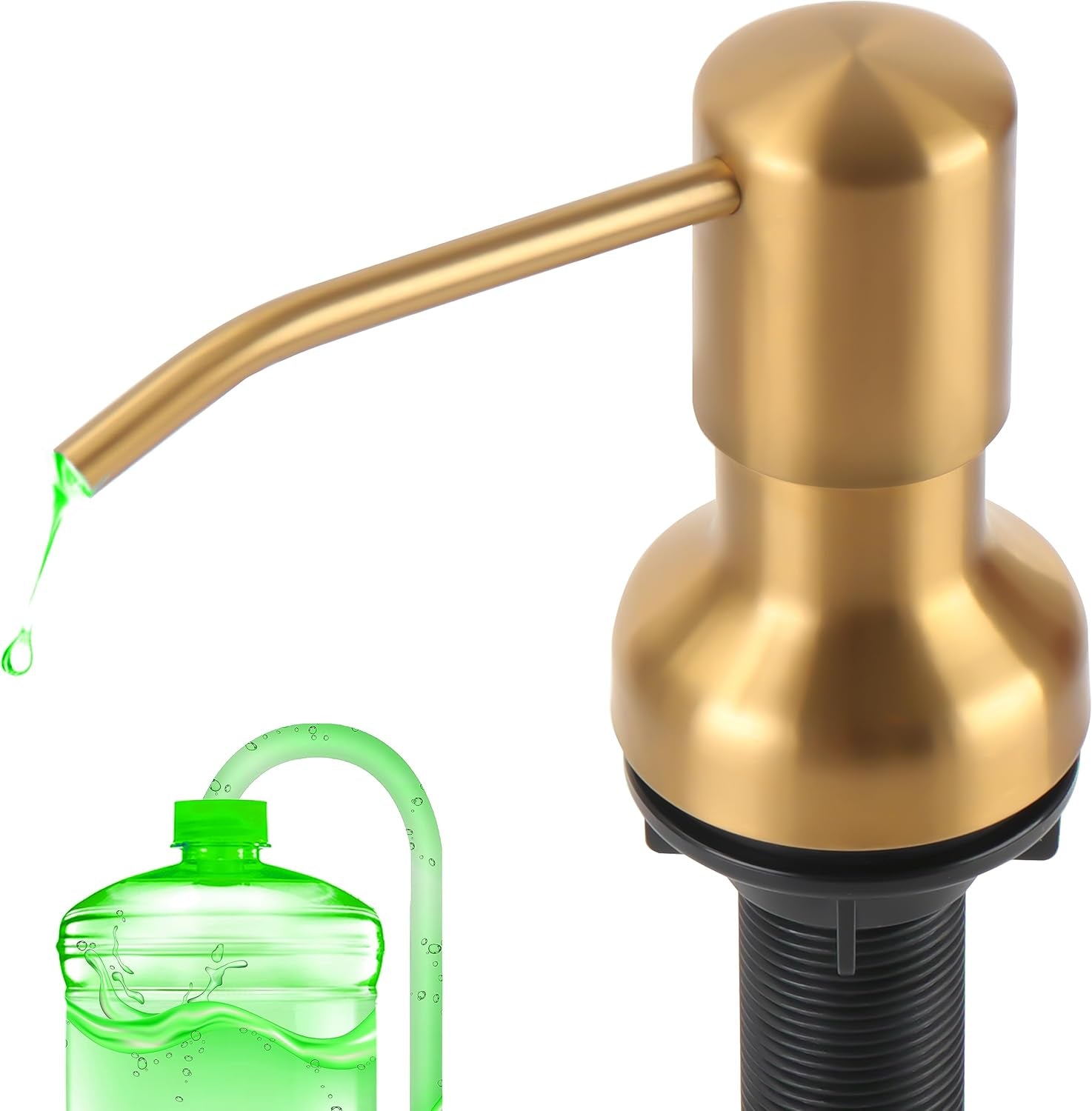 Soap Dispenser for Kitchen Sink, Sink Soap Dispenser with Longer Threaded Shaft Shank, 47" Extension Tube Connects Directly to Dish Soap Container, Wider Pump Head Base （Brushed Nickel）
