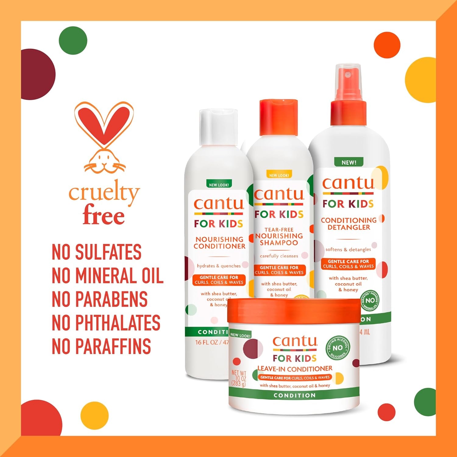 Care for Kids Haircare Regimen Set with Large Size Shampoo + Conditioner + Detangler + Leave-In Conditioner (Pack of 4)
