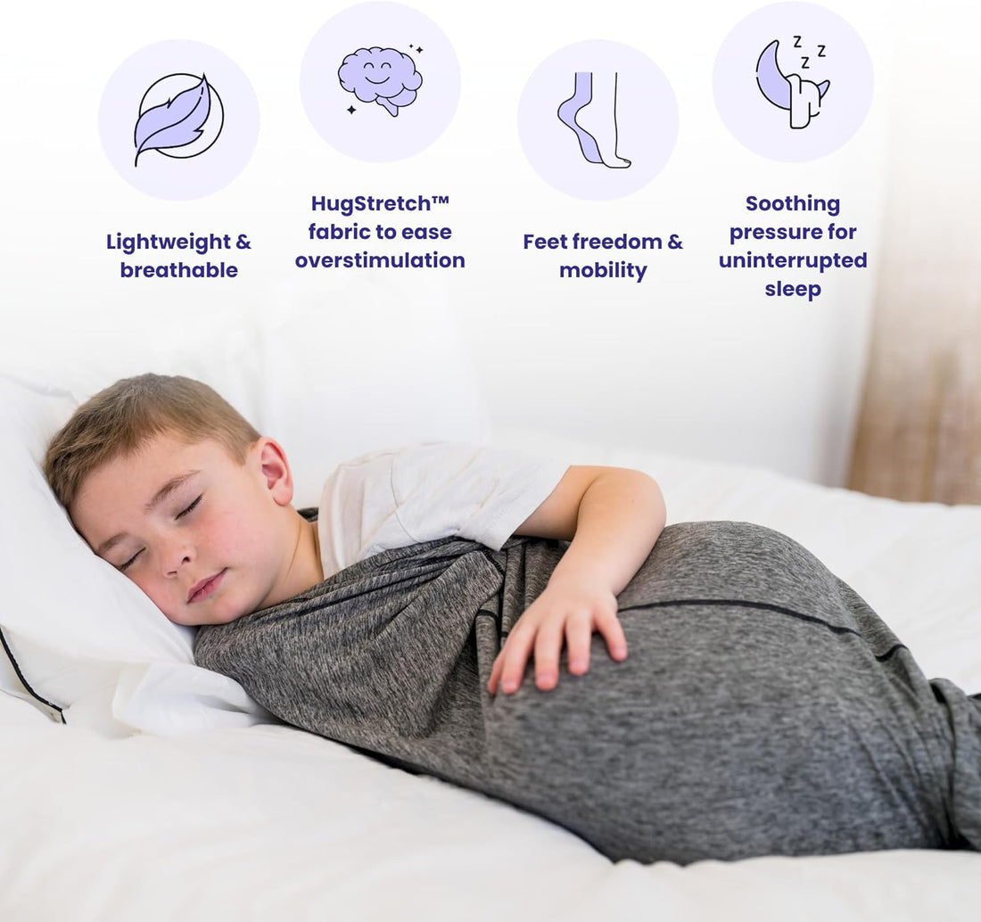 Hooded Sleep Pod for Kids, Wearable Blanket for 7-10 Year Old Girl or Boy, Weighted Blanket Alt, Seen on Shark Tank, Cooling Sensory, Machine Washable Cozy Blankets, Grey