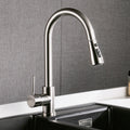 Modern kitchen faucet with a gray wall background