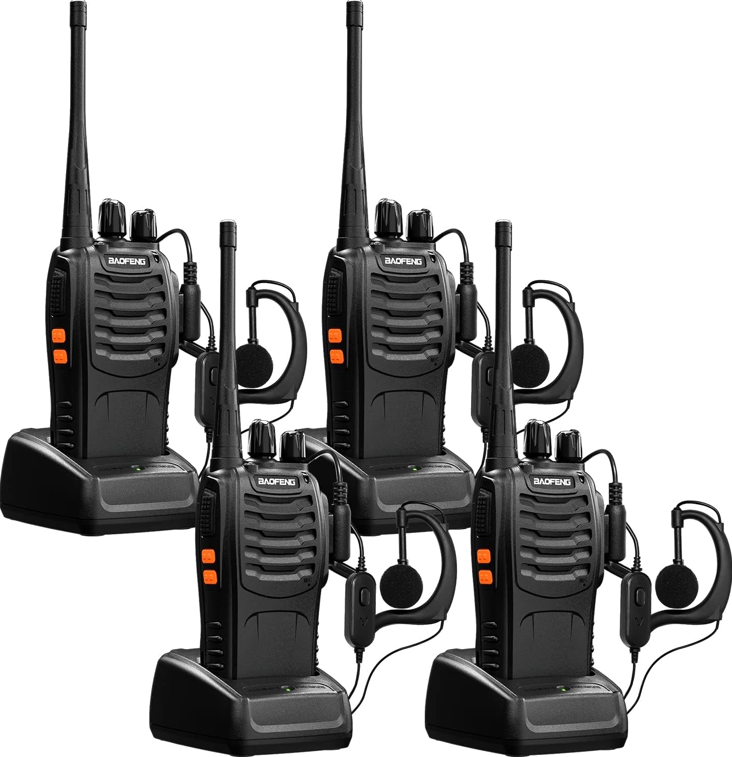 Walkie Talkies Bf-888S Long Range Two-Way Radios for Adults Rechargeable Handheld Interphone Professional UHF Communicator 3 Pack Walky Talky Set with Earpiece,Li-Ion Battery and Charger