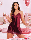 Women Lingerie Satin Lace Chemise Nightgown Sexy Full Slips Sleepwear S-4XL
