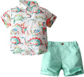 Children Clothes Set Boys Dinosaur Shirt Shorts Set Children'S Short Sleeve Colorful Dinosaur Shirt (Green, 2-3 Years)
