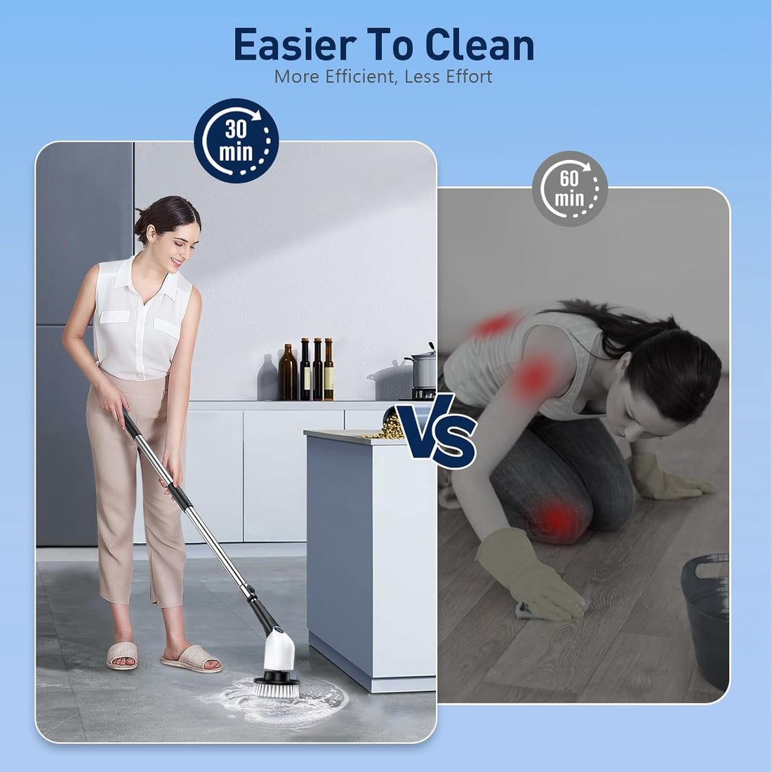 Electric Spin Scrubber, Cordless Cleaning Brush with 8 Replaceable Brush Heads, Shower Cleaning Brush, Power Scrubber with 3 Adjustable Speeds,Adjustable & Detachable Long Handle,Voice Prompt