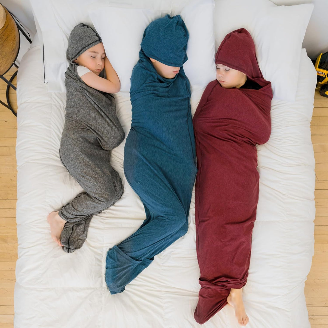 Hooded Sleep Pod for Kids, Wearable Blanket for 7-10 Year Old Girl or Boy, Weighted Blanket Alt, Seen on Shark Tank, Cooling Sensory, Machine Washable Cozy Blankets, Grey