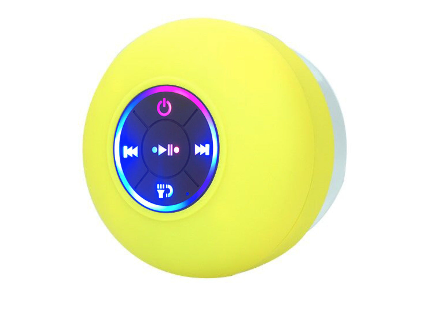 Yellow spherical device with control buttons on a white background