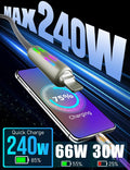 240W 4-In-1 USB C Multi Charger Cable with LED Indicator, PD 5A Fast Charging & Data Sync, Silicone, Compatible for Iphone, Samsung, Laptop, 4FT (Purple)