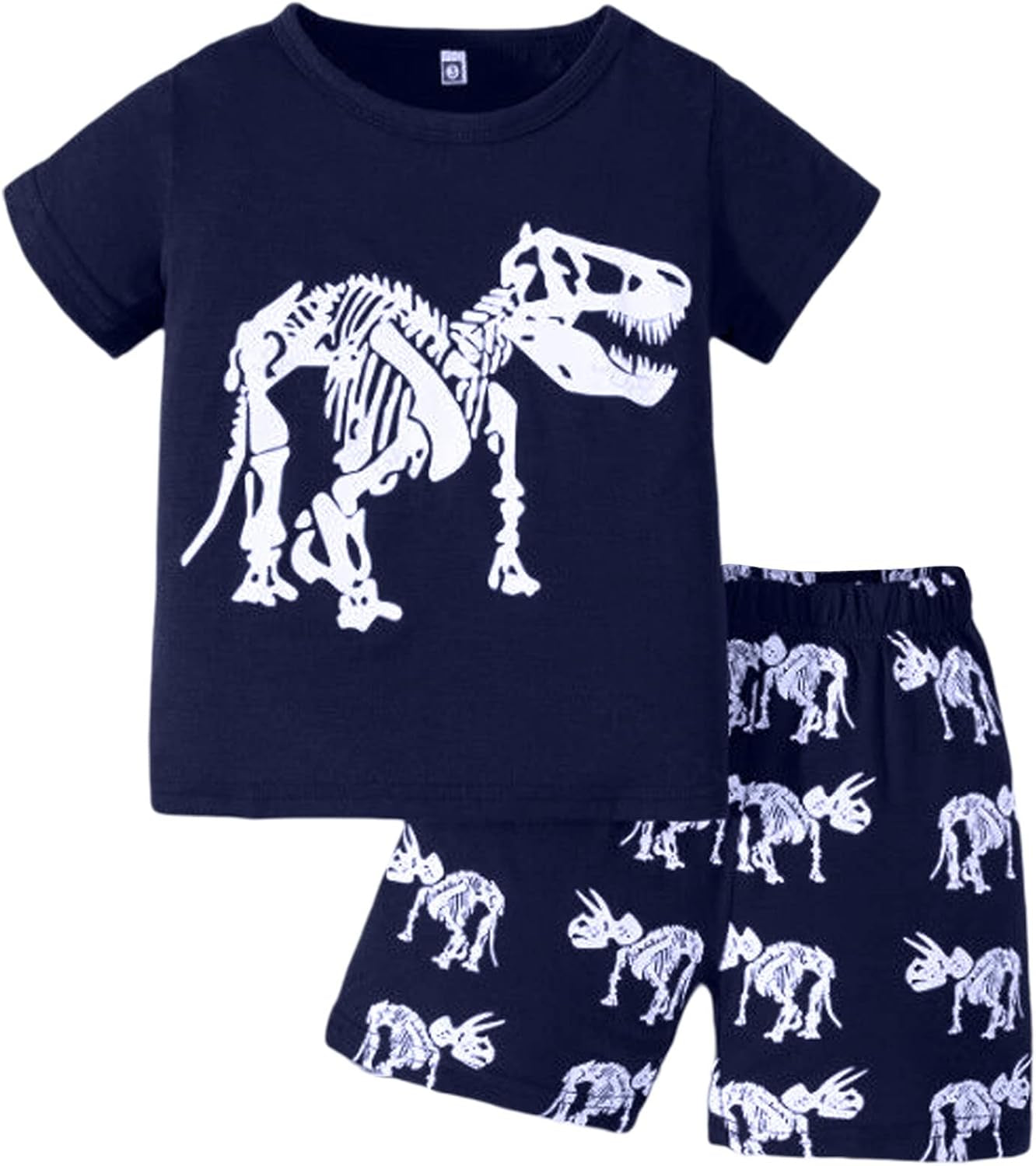 2023 Toddler Kids Boys Summer Short Sleeve Dinosaur T Shirts Tops Shorts Outfits Clothes Set 2 to 7 (1-White, 4 Years)