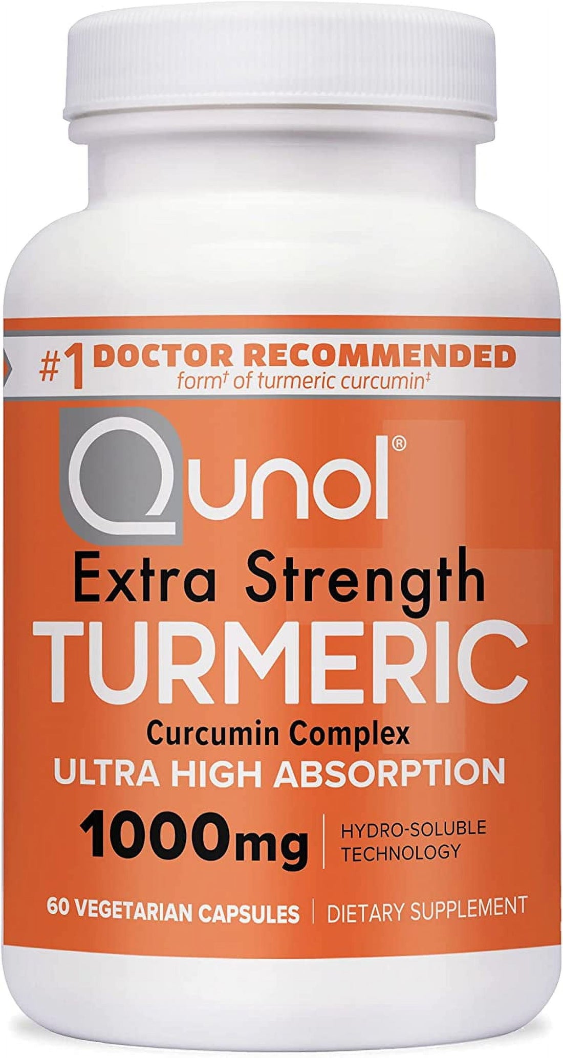 Turmeric Curcumin Capsules, 1000Mg Extra Strength Supplement, Patented Hydro-Soluble Technology, Alternative to Turmeric Curcumin with Black Pepper, 60 Veggie Capsules