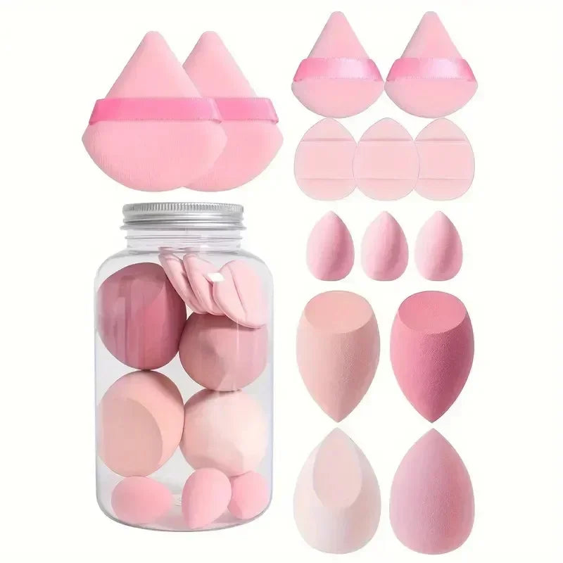 14Pc Makeup Sponge Set with Storage Jar, Velvet Beauty Sponge, Makeup Sponge Finger Puff, Foundation Cosmetic Puffs