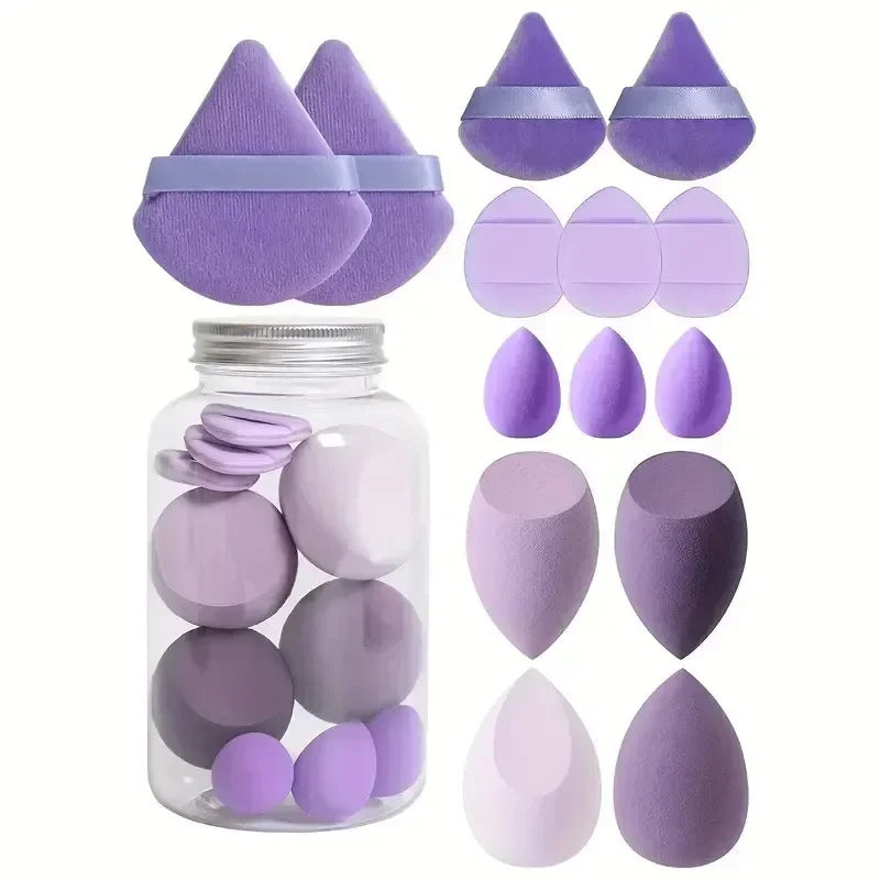 14Pc Makeup Sponge Set with Storage Jar, Velvet Beauty Sponge, Makeup Sponge Finger Puff, Foundation Cosmetic Puffs