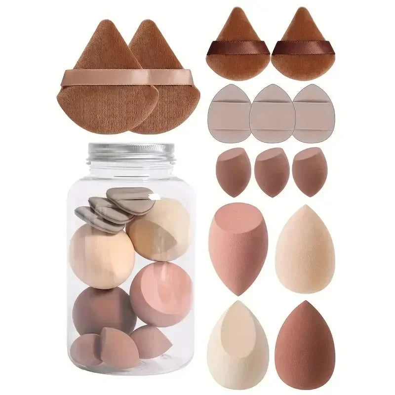 14Pc Makeup Sponge Set with Storage Jar, Velvet Beauty Sponge, Makeup Sponge Finger Puff, Foundation Cosmetic Puffs