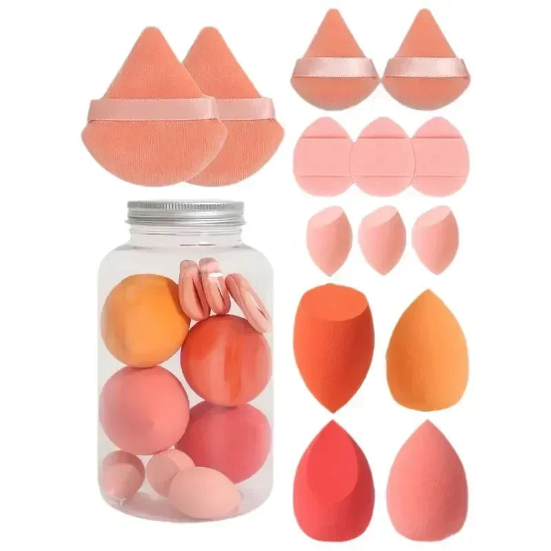 14Pc Makeup Sponge Set with Storage Jar, Velvet Beauty Sponge, Makeup Sponge Finger Puff, Foundation Cosmetic Puffs
