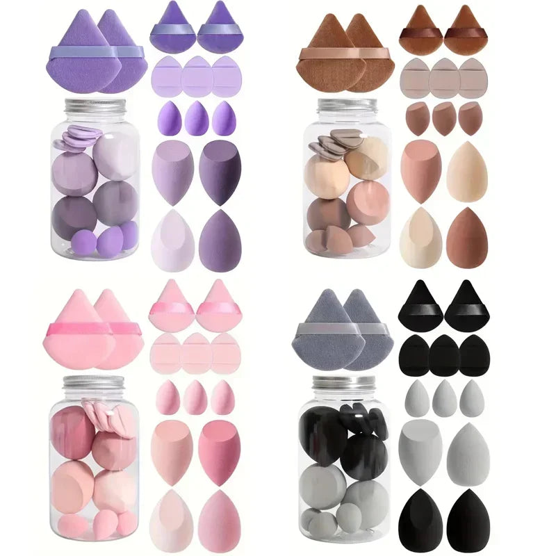 14Pc Makeup Sponge Set with Storage Jar, Velvet Beauty Sponge, Makeup Sponge Finger Puff, Foundation Cosmetic Puffs