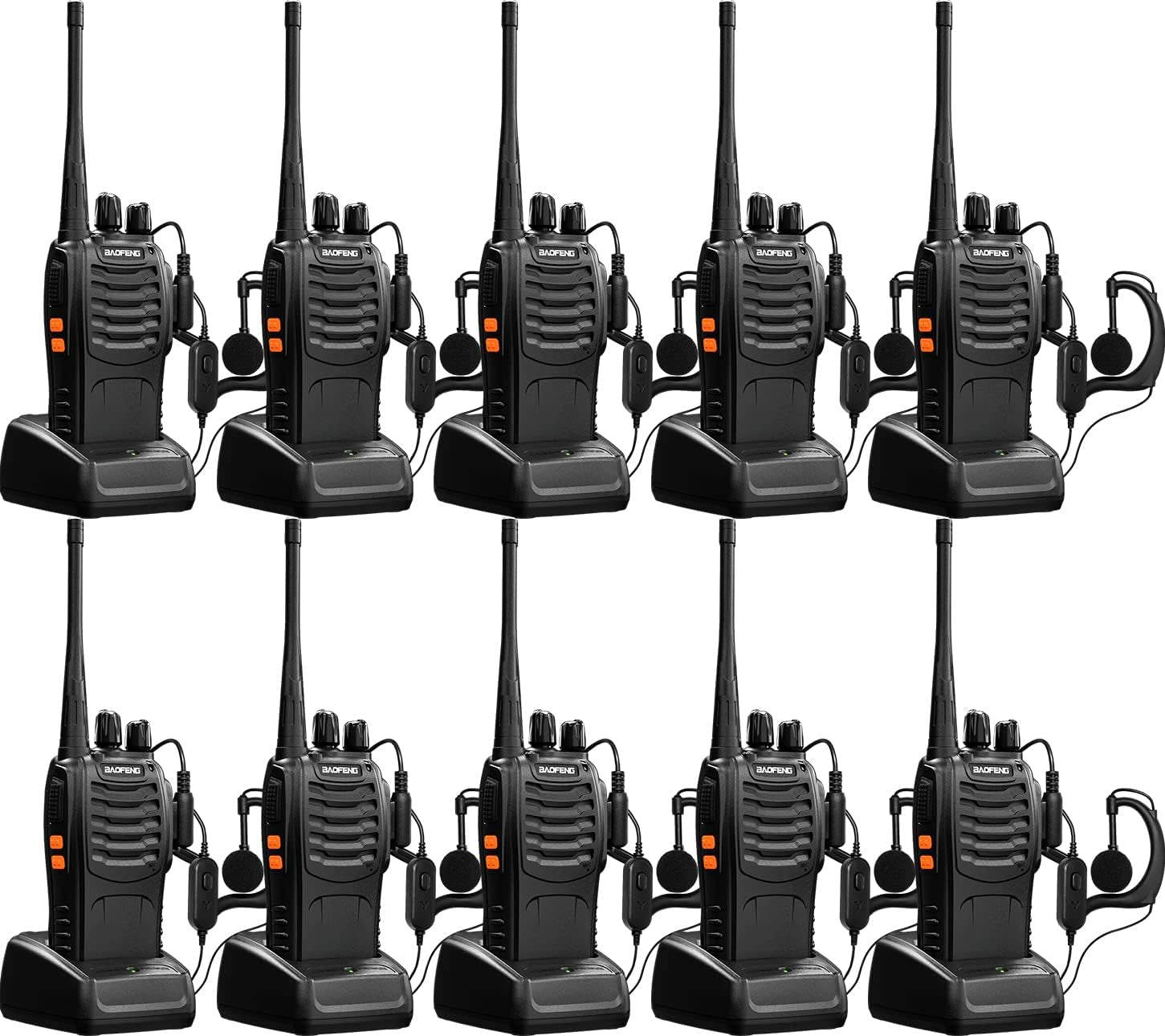 Walkie Talkies Bf-888S Long Range Two-Way Radios for Adults Rechargeable Handheld Interphone Professional UHF Communicator 3 Pack Walky Talky Set with Earpiece,Li-Ion Battery and Charger