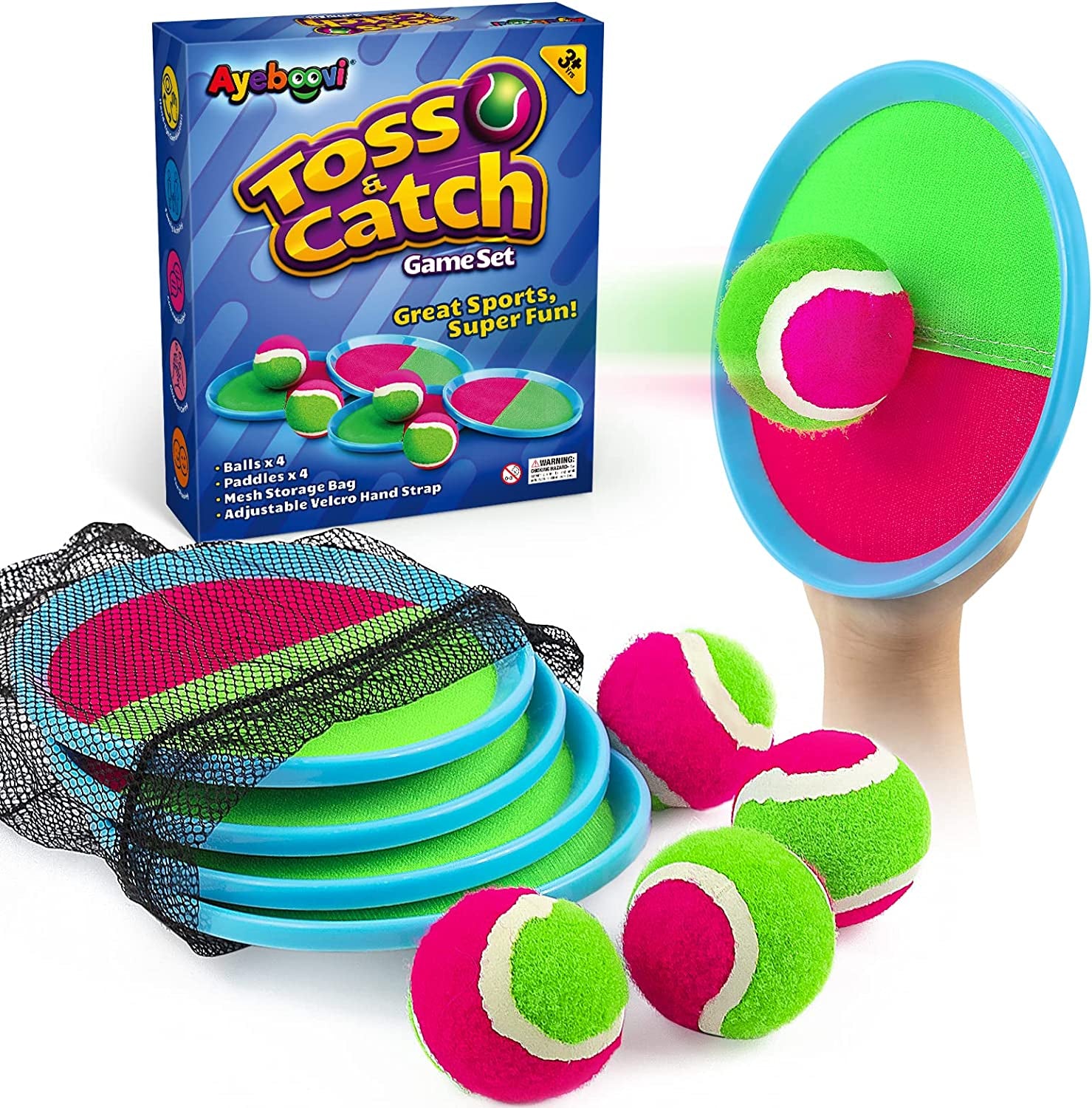 Toss and Catch Paddle Ball Game Outdoor Beach Pool Sand Toys outside Lawn Yard Games for 3 4 5 6 7 8 9 10 11 12 Year Olds Girls Boys Toys Birthday Gift (2 Paddles 2 Balls)