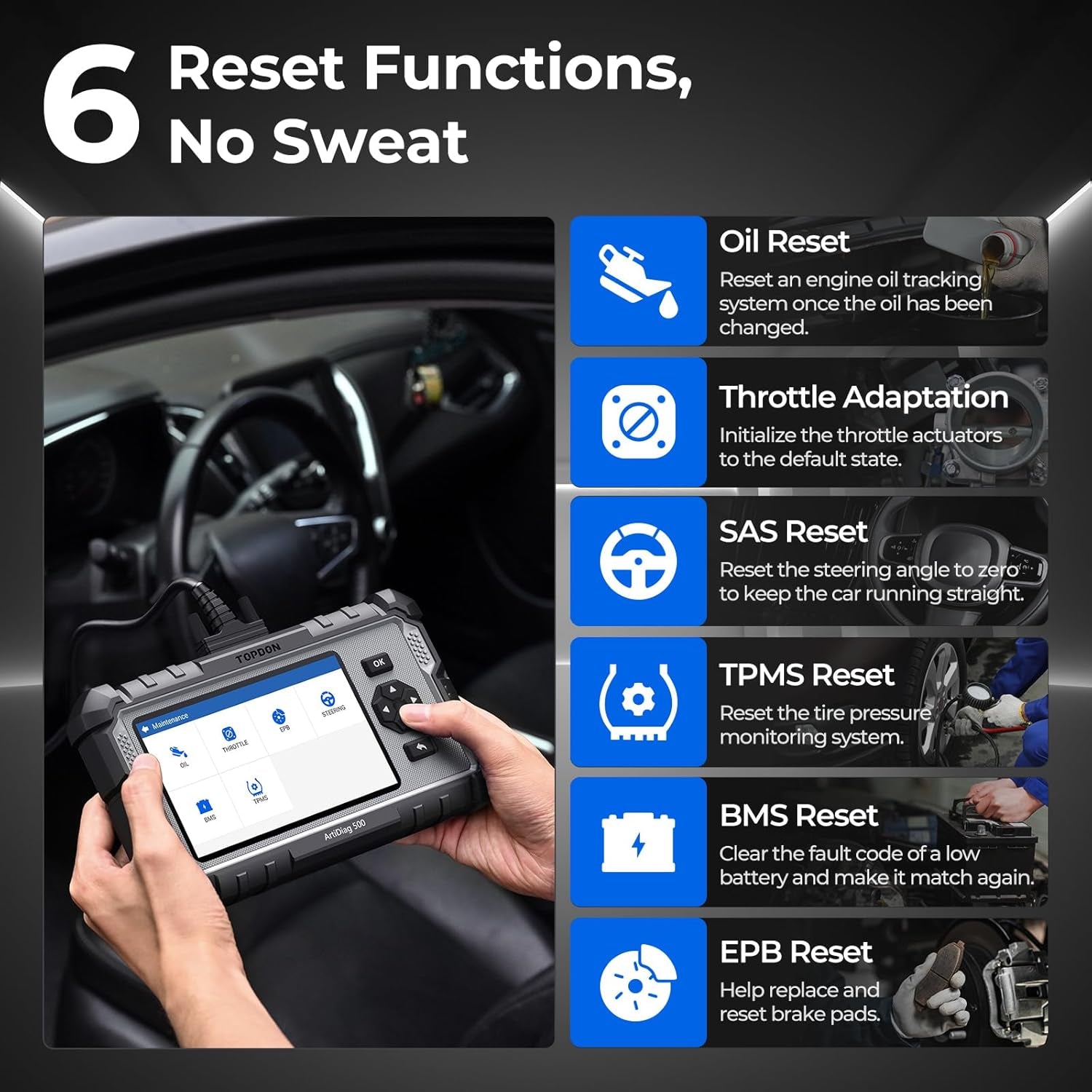AD500 OBD2 Scanner Car Code Reader Scan Tool, Engine ABS SRS Transmission Diagnostics Tool, Oil/Throttle/Sas/Tpms/Bms/Epb Reset Car Scanner, Free Upgrade for DIY