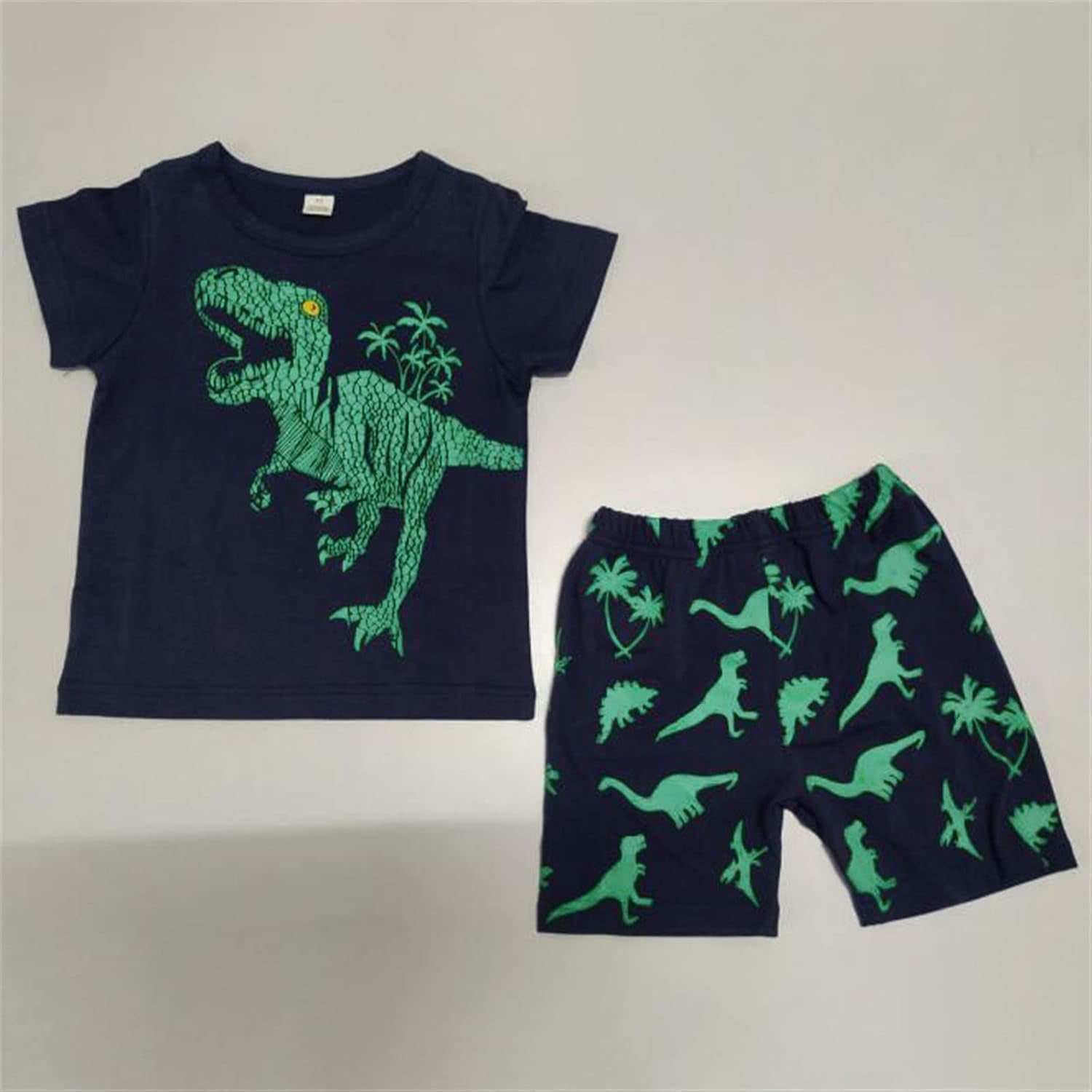 2023 Toddler Kids Boys Summer Short Sleeve Dinosaur T Shirts Tops Shorts Outfits Clothes Set 2 to 7 (1-Green, 3 Years)