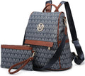 MKP Women Fashion Backpack Purse Multi Pockets Signature Anti-Theft Rucksack Travel Ladies Shoulder Bag Handbag 2Pcs