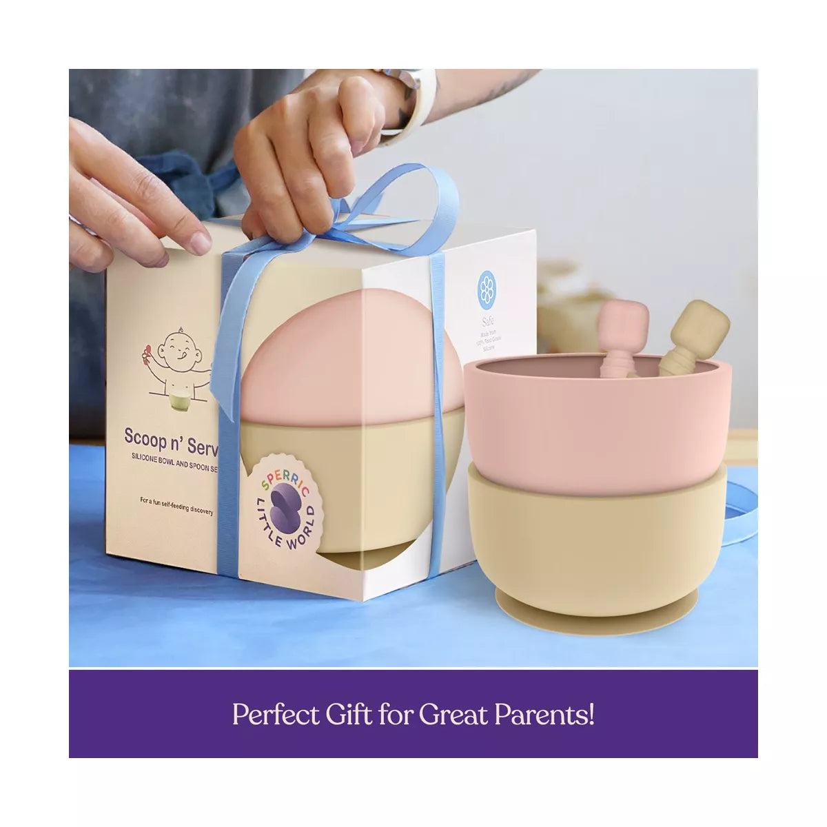 Sperric Silicone Baby Feeding Set - Infant Suction Bowls with Lids and Spoons | BPA Free Toddler Self Feeding Utensils for 0-6 Months