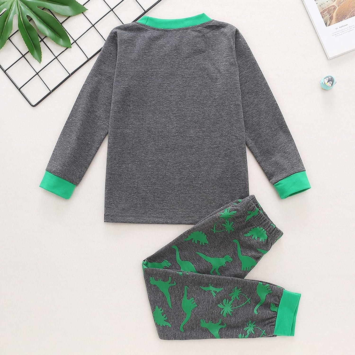 Kids Clothes Set,1-8Years Old Kids Boys Girls Long Sleeve Dinosaur Printed Top and Pants Set Outfit (Dark Gray-02#, 5-6 Years)