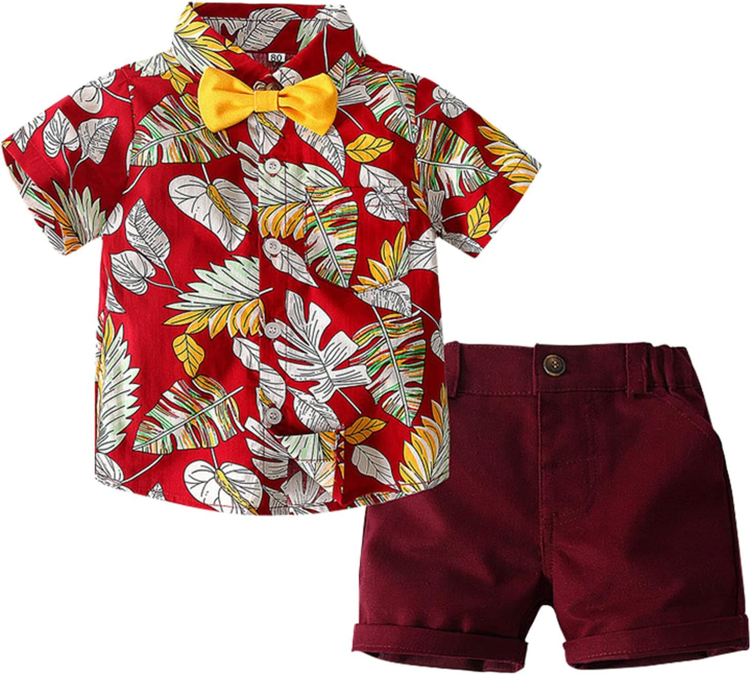Toddler Clothes Set Children'S Clothing Summer Boys Suit Short Sleeve Floral Shirt Shorts Suit for 1 to (Red, 5-6 Years)