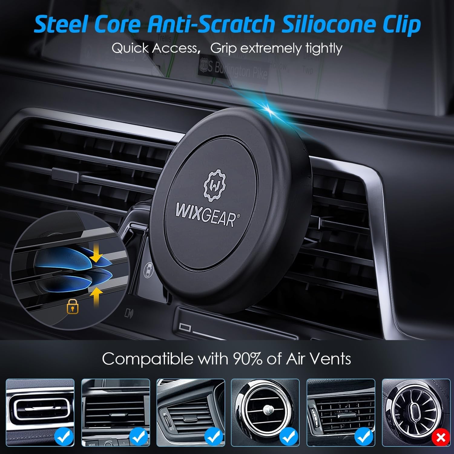 Magnetic Phone Holder for Car,  [2 Pack] Universal Air Vent Magnetic Phone Mount for Car, Car Phone Holder Mount for Cell Phones and Mini Tablets with 4 Metal Plates