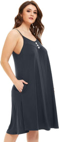Women'S Full Slip Sleeveless plus Size Sleepwear Night Dress V Neck Button Nightshirts with Pockets