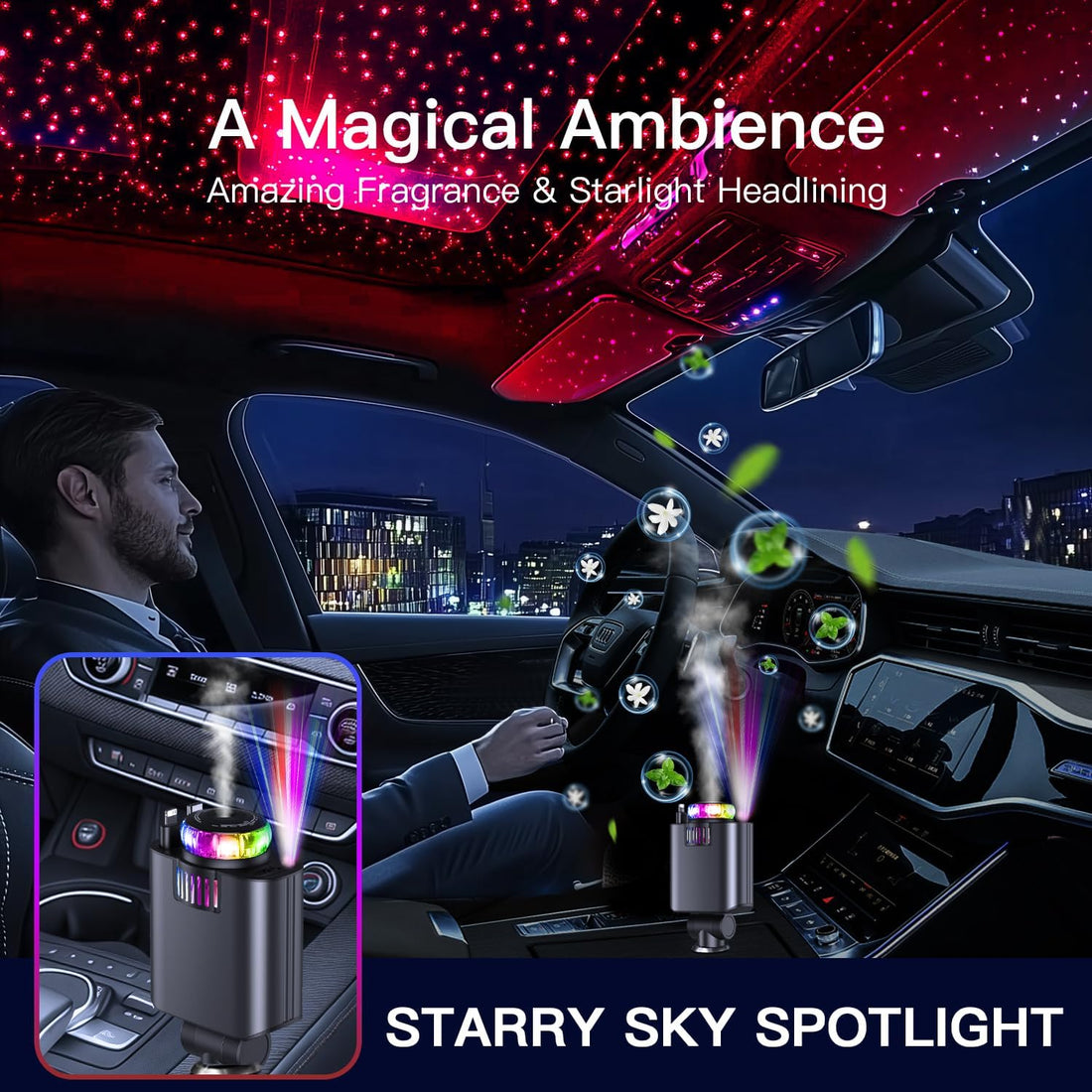 Retractable Car Charger with Starlight Essential Oil Diffuser, USB C Car Charger Adapter, Compatible with Iphone 16/16 Pro Max/15/14/13/12/11, Samsung Galaxy S24/S23/S22/S21, Pixel