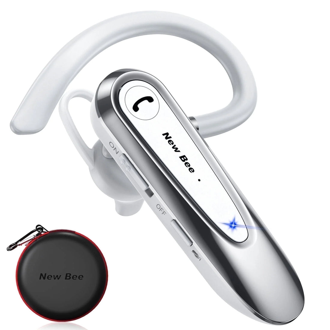 Bluetooth Earpiece,Wireless Handsfree In-Ear with Microphone, 20 Hrs Talking Time 180 Days Standby Time Bluetooth V5.0 Headset for Iphone/Android/Business/Trucker/Driver,White