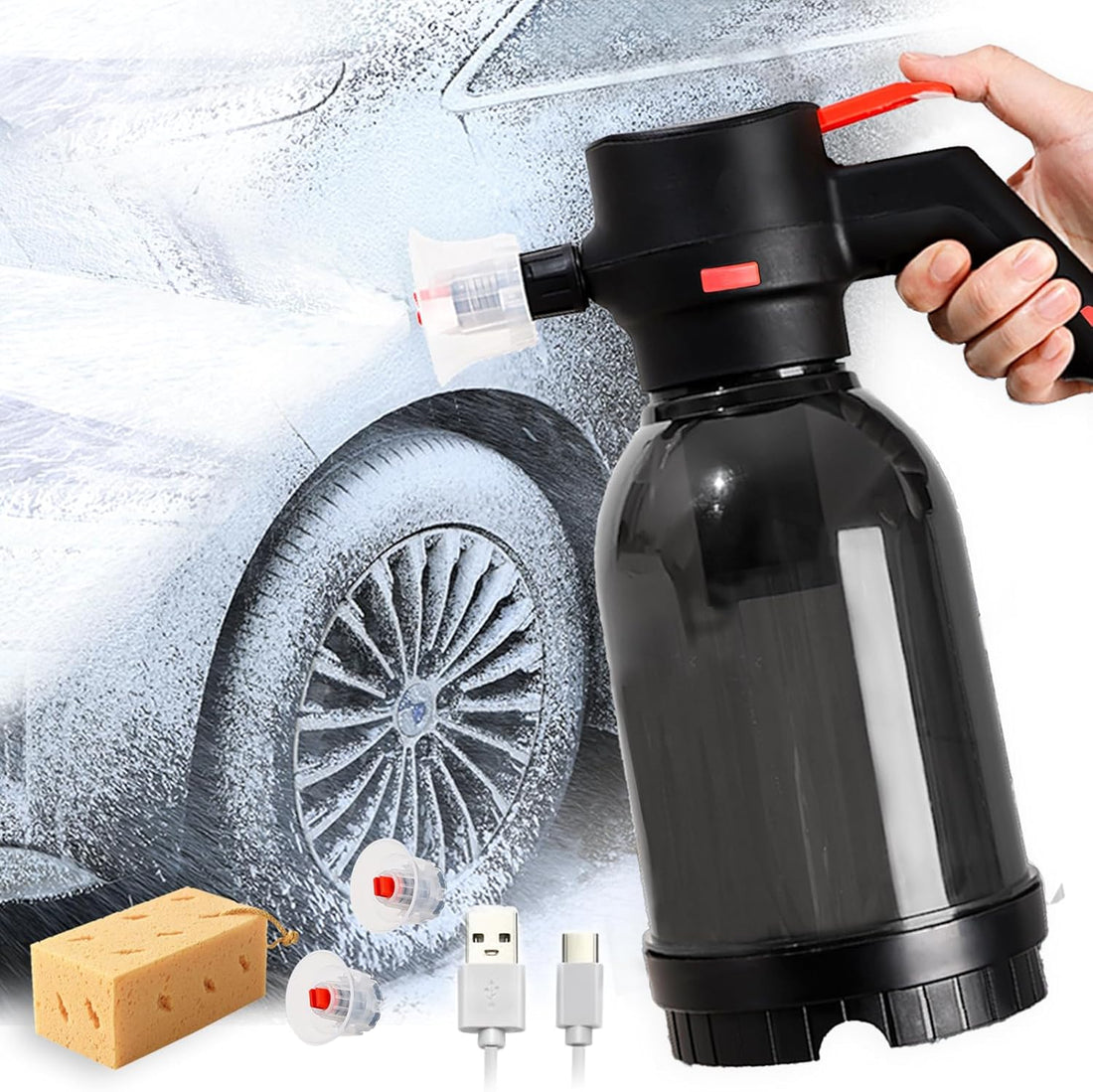 Electric Foam Sprayer Car Wash, Battery Foam Pump Sprayer, Portable Cordless Electric Foam Cannon for Car Wash