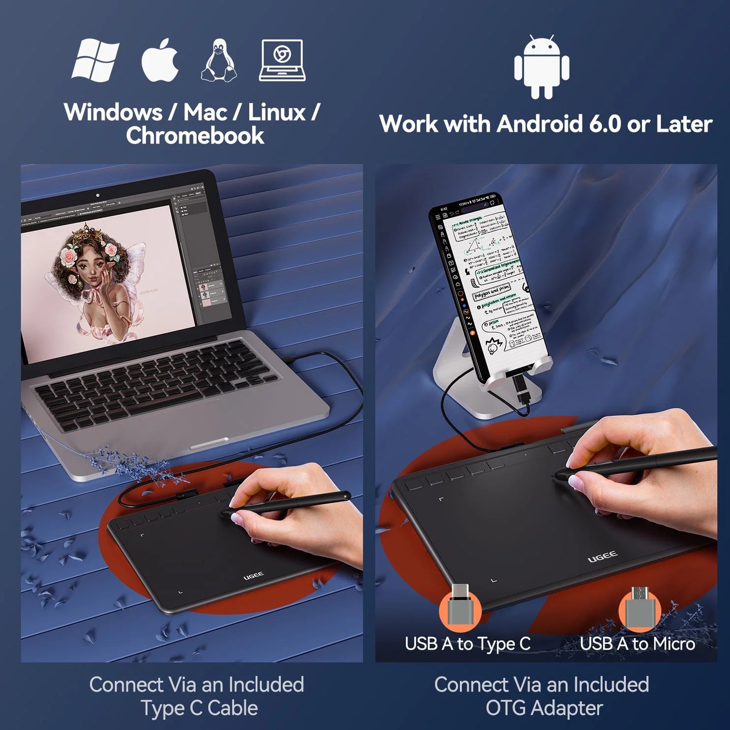 S640 Graphic Drawing Tablets Digital Pen Tablet with Stylus for Linux, Mac, Windows PC and Android OSU 6.3X 4 Inches