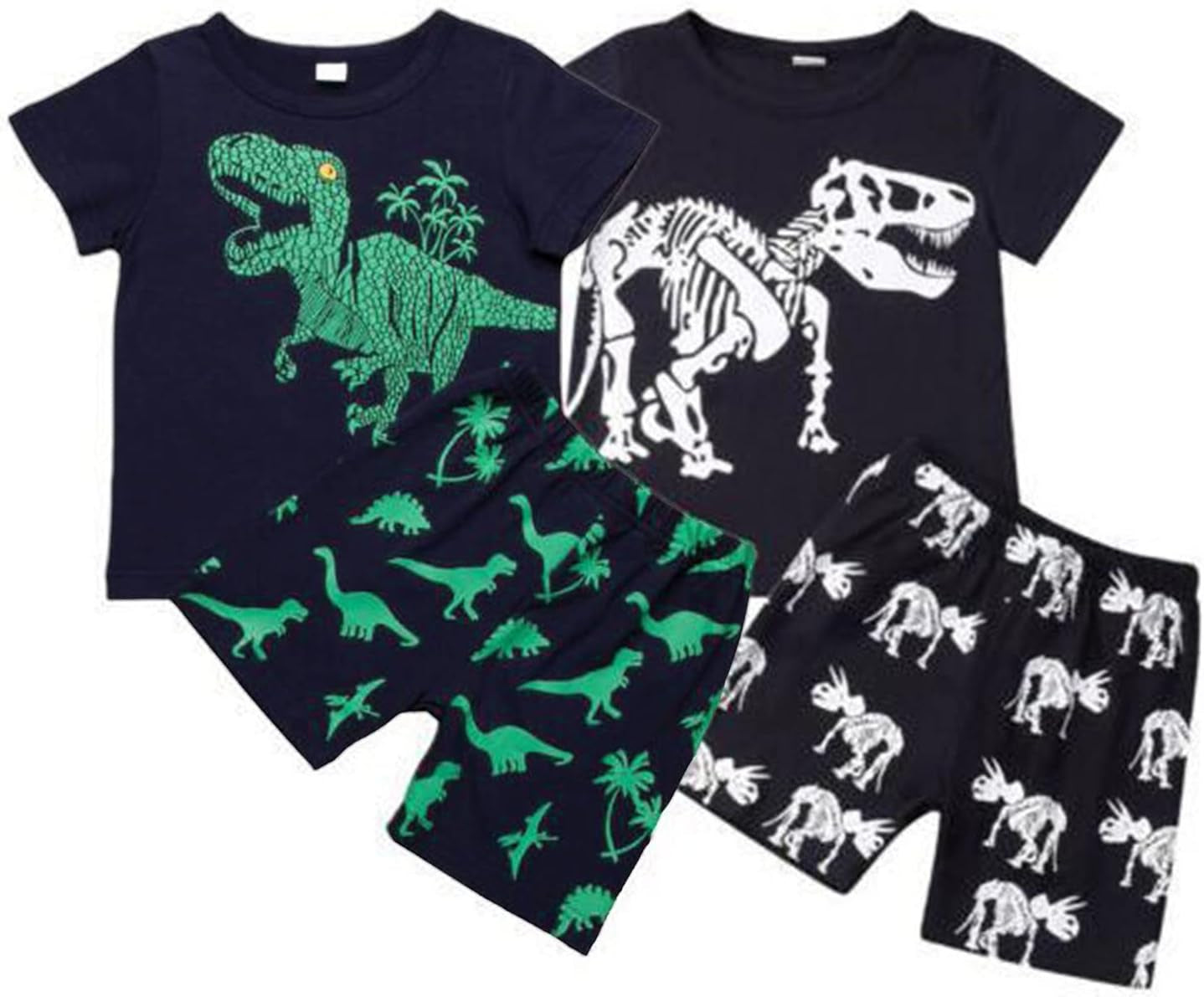 2023 Toddler Kids Boys Summer Short Sleeve Dinosaur T Shirts Tops Shorts Outfits Clothes Set 2 to 7 (1-Green, 3 Years)