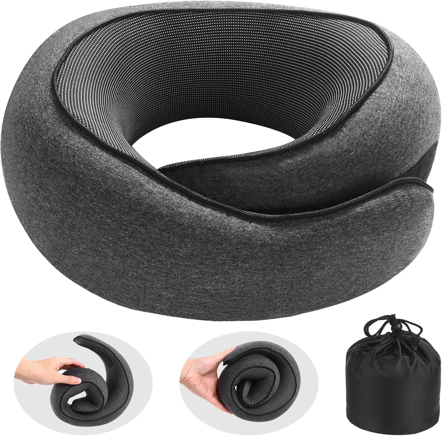 ® Snail Neck Pillow Memory Foam with Magicstrap – Adjustable Ergonomic Travel Pillow for Office/Airplane/Car, Washable Cover, Portable Cervical Support (Gray)