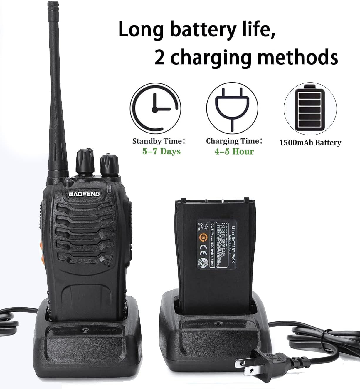 Walkie Talkies Bf-888S Long Range Two-Way Radios for Adults Rechargeable Handheld Interphone Professional UHF Communicator 3 Pack Walky Talky Set with Earpiece,Li-Ion Battery and Charger