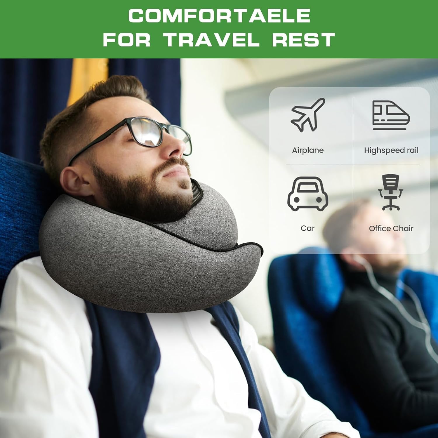 ® Snail Neck Pillow Memory Foam with Magicstrap – Adjustable Ergonomic Travel Pillow for Office/Airplane/Car, Washable Cover, Portable Cervical Support (Gray)