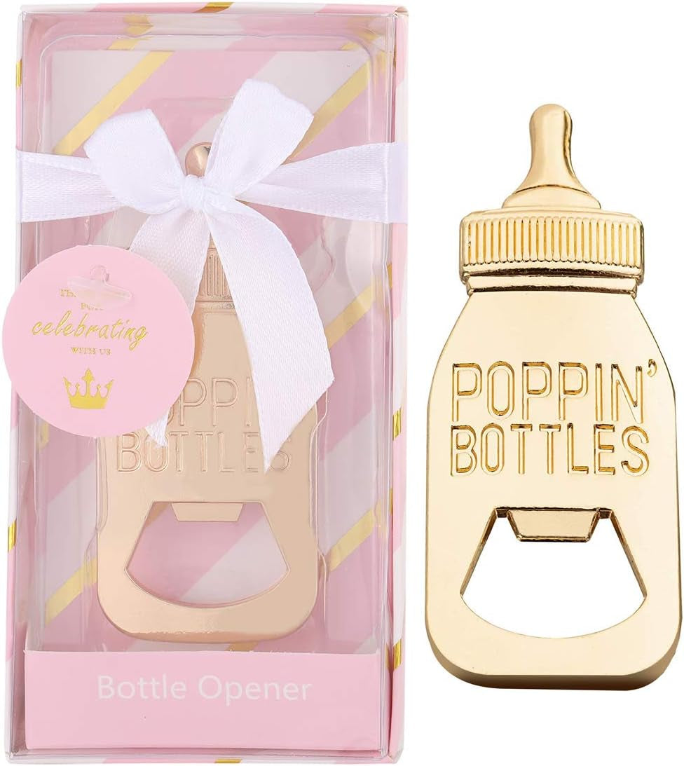 24 Pcs Pink Princess Baby Shower Favors for Girl,Poppins'Bottle Bottle Opener Baby Shower Favor for Guests Girl Baby Shower Souvenirs Party Decoration Goodiebag Supplies (Pink and Gold, 24)