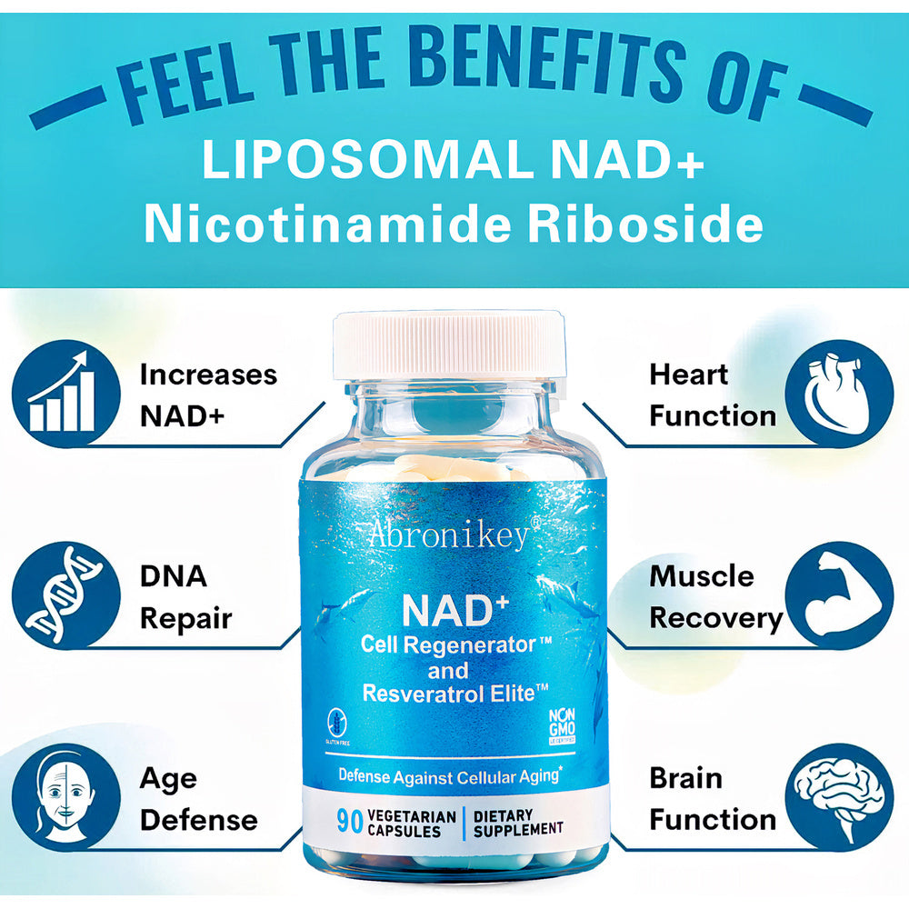 Abronikey NAD Cell Regeneratorand Resveratrol Elite - Nads Niacinamideriboside Supplement - With Trans-resveratrol, Quercetin - Energy,Focus- 90Capsules Dietary