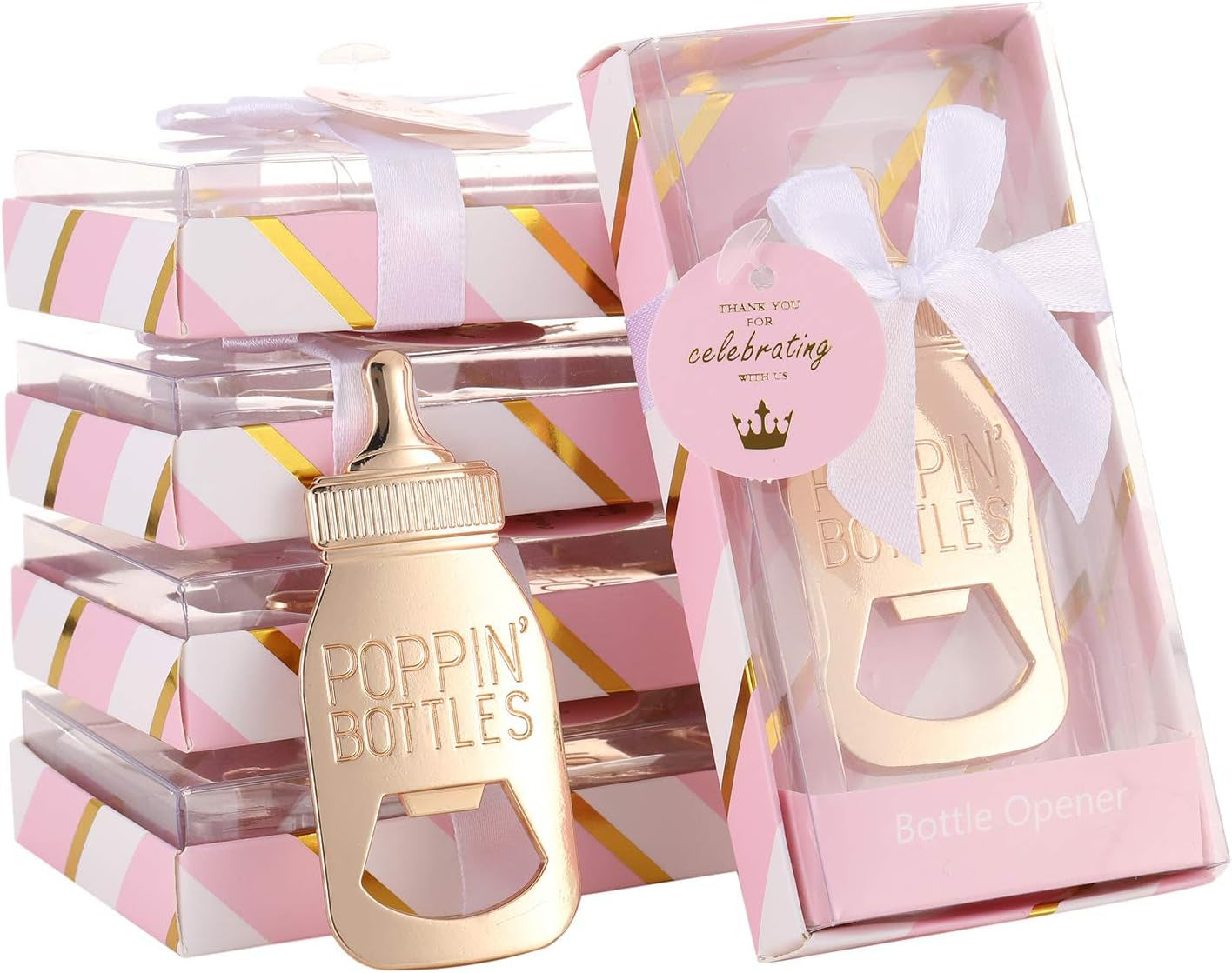 24 Pcs Pink Princess Baby Shower Favors for Girl,Poppins'Bottle Bottle Opener Baby Shower Favor for Guests Girl Baby Shower Souvenirs Party Decoration Goodiebag Supplies (Pink and Gold, 24)