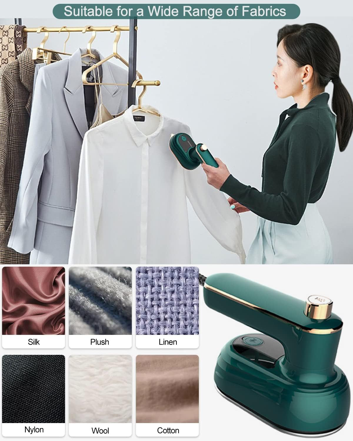 Professional Travel Iron for Clothes, Mini Ironing Machine Handheld Can Be Rotated 180 Degrees, Household Fast Heating Wired Small Electric Iron, Portable Heat Press Clothing Iron Machine (Green)